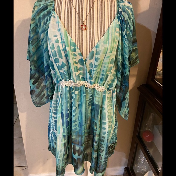 Musksa by Sienna Rose XL Tunic Bohemian greenish blue Top - Picture 2 of 8